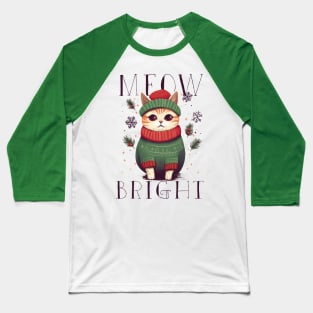 MEOW BRIGHT CUTE CAT CHRISTMAS SWEATER Baseball T-Shirt